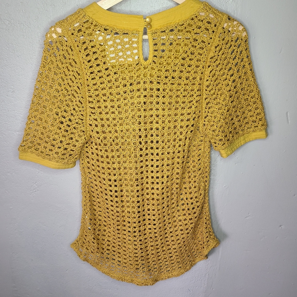 Anthropologie Angel Of The North Open Knit Mustard Top - Picture 4 of 11